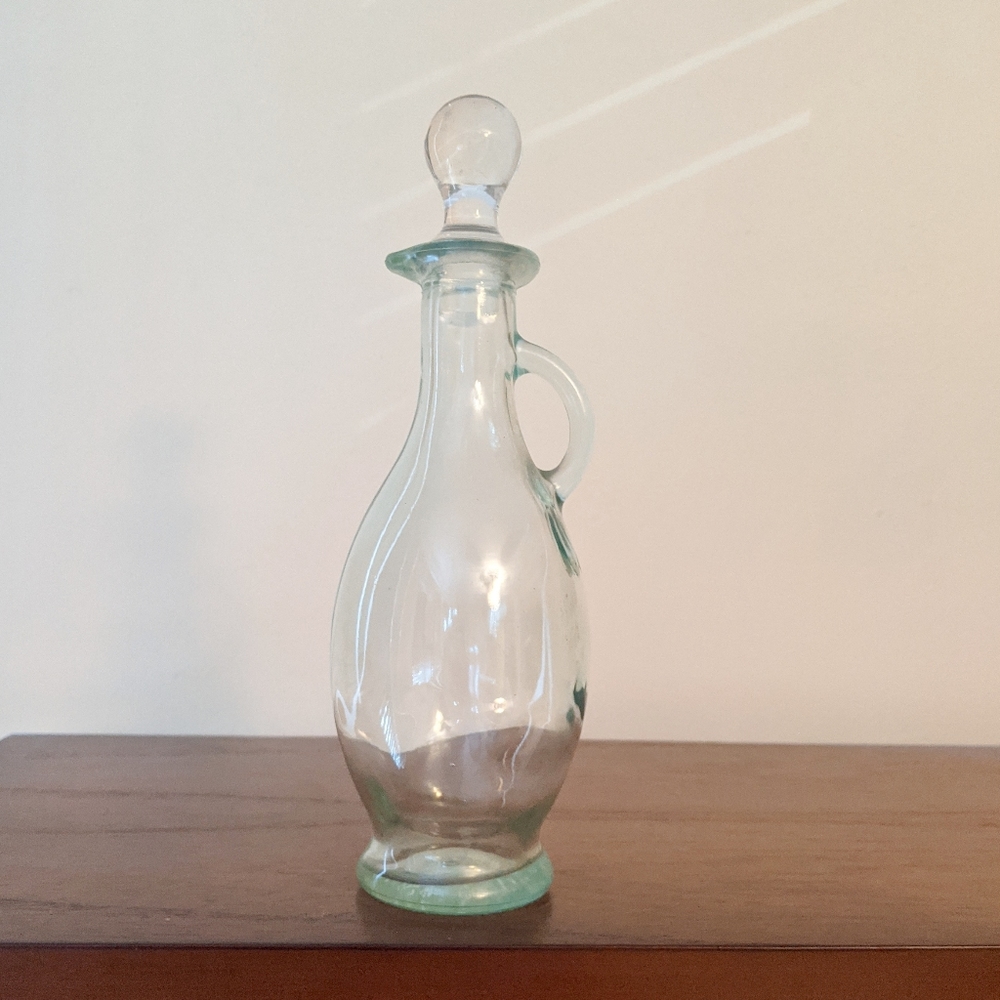 Vintage green tint glass dressing or oil decanter